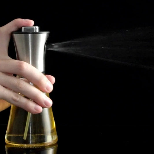 Bouteille de pulvérisation d'huile en verre et acier inoxydable