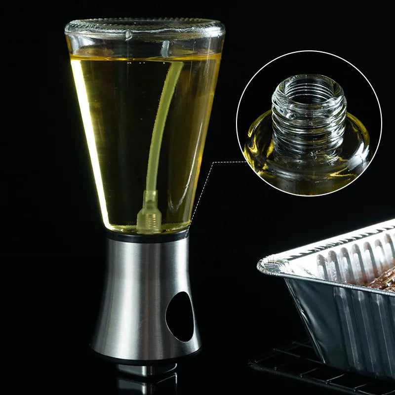 Bouteille de pulvérisation d'huile en verre et acier inoxydable