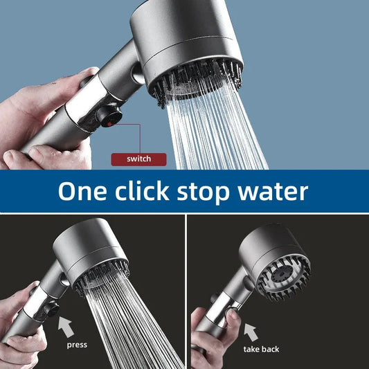 High-pressure Shower Head 3-mode Adjustable Spray with Massage Brush Filter